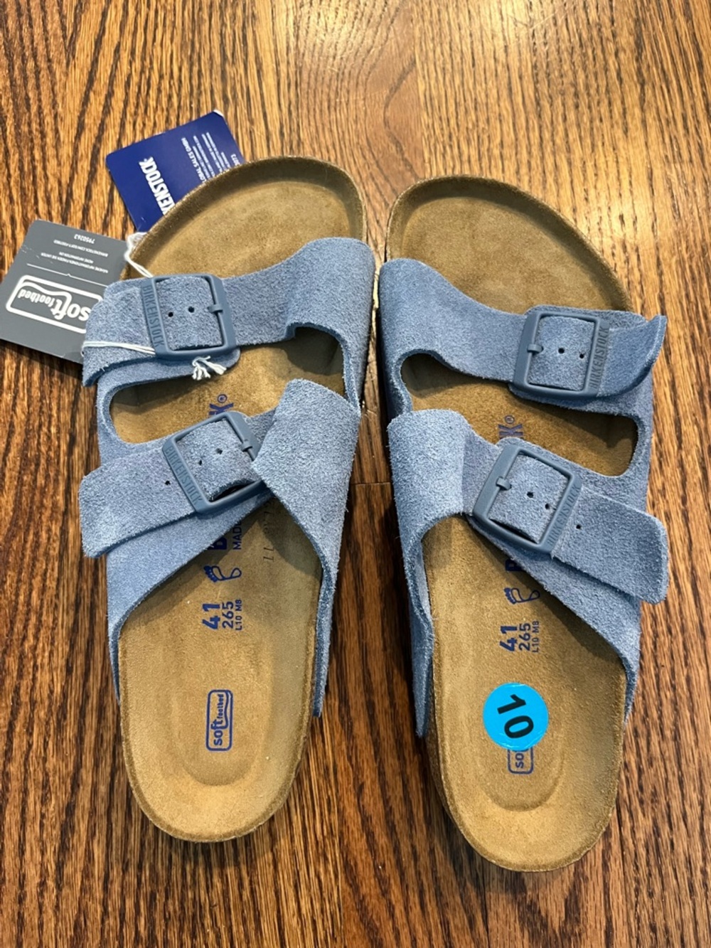 NWT Birkenstock Arizona Suede Sandals in Light Blue/Gray sz 41